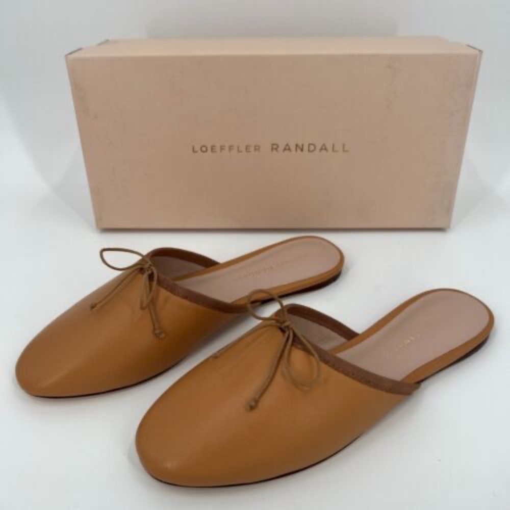 Loeffler Randall Caramel Leather Paola Slides Slip-on Mule Ballet-Bow Flat sz 8